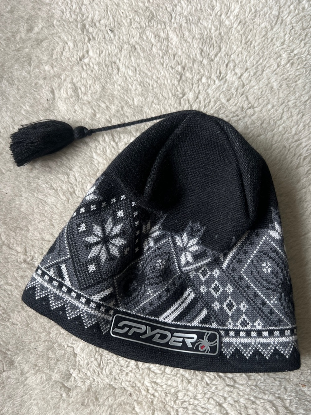 Spyder Black and Gray Nordic Tassel Knit Hat